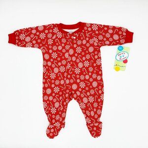 NWT Sara's Prints Baby Girl Candy Canes Footed Pajama Size 6M